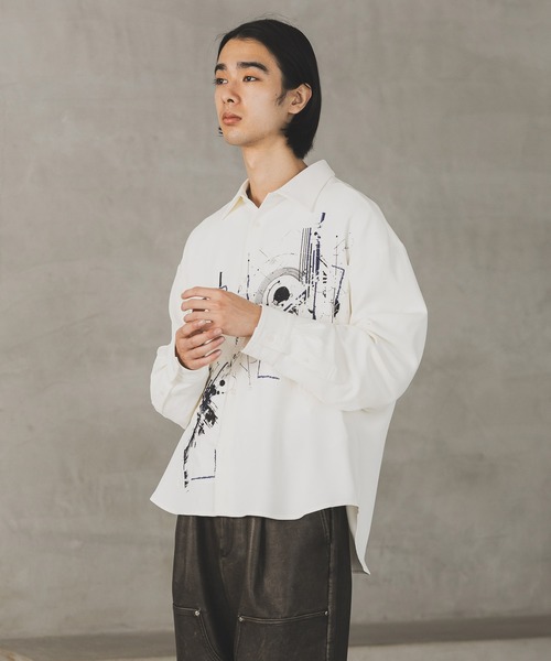 HARE（ハレ）の「ドローイングモチーフフロントプリントシャツ(HARE)（シャツ/ブラウス・メンズ・ブラック/グリーン/ホワイト・FREE）」の5枚目の写真