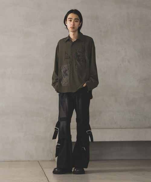 HARE（ハレ）の「ドローイングモチーフフロントプリントシャツ(HARE)（シャツ/ブラウス・メンズ・ブラック/グリーン/ホワイト・FREE）」の8枚目の写真