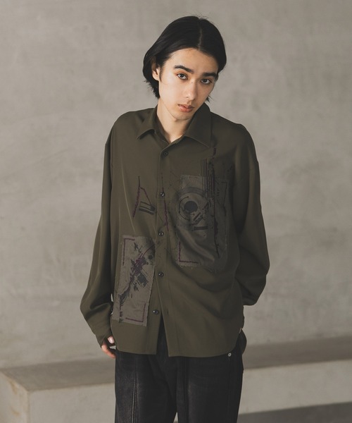 HARE（ハレ）の「ドローイングモチーフフロントプリントシャツ(HARE)（シャツ/ブラウス・メンズ・ブラック/グリーン/ホワイト・FREE）」の9枚目の写真