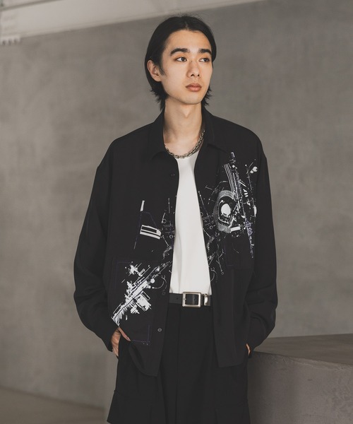 HARE（ハレ）の「ドローイングモチーフフロントプリントシャツ(HARE)（シャツ/ブラウス・メンズ・ブラック/グリーン/ホワイト・FREE）」の12枚目の写真