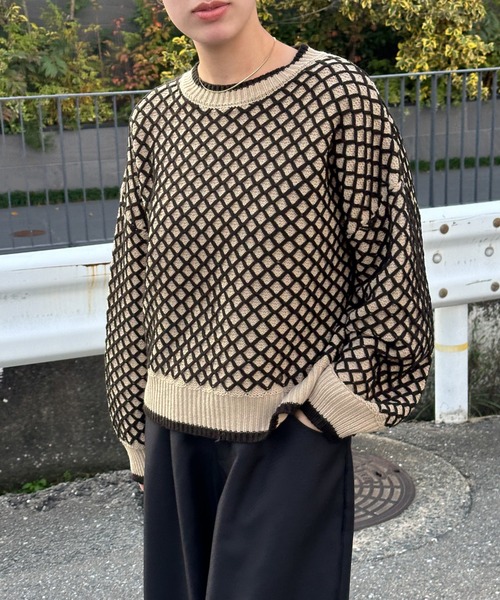 select MOCA（セレクトモカ）の「【洗える】バイカラーメッシュニット（ニット/セーター・レディース・チャコールグレー/ベージュ・FREE）」の11枚目の写真