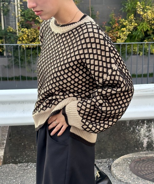 select MOCA（セレクトモカ）の「【洗える】バイカラーメッシュニット（ニット/セーター・レディース・チャコールグレー/ベージュ・FREE）」の13枚目の写真