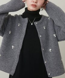 natural couture | 【大人ナチュ】ノーカラービジューニットコート(その他アウター)