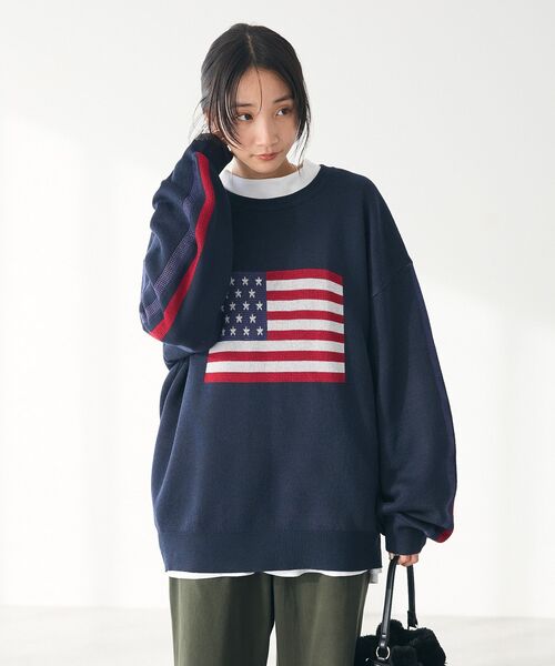 CRAFT STANDARD BOUTIQUE（クラフトスタンダードブティック）の「【ユニセックス】星条旗柄クルーネックニット（ニット/セーター・レディース・ネイビー/アイボリー/杢グレー・M/L/XL）」の10枚目の写真