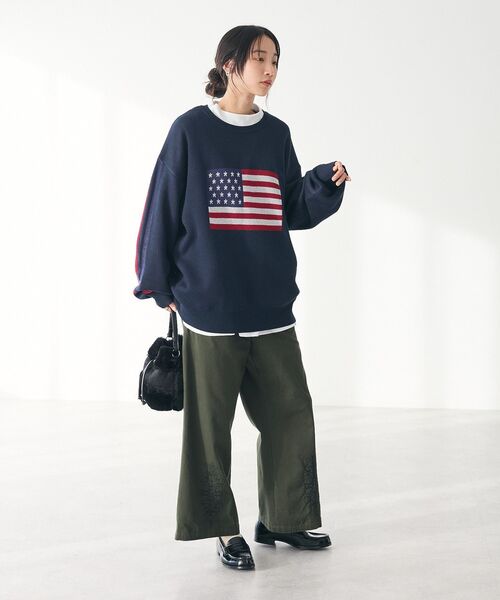 CRAFT STANDARD BOUTIQUE（クラフトスタンダードブティック）の「【ユニセックス】星条旗柄クルーネックニット（ニット/セーター・レディース・ネイビー/アイボリー/杢グレー・M/L/XL）」の13枚目の写真