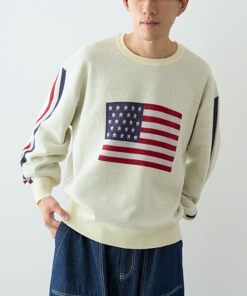 CRAFT STANDARD BOUTIQUE（クラフトスタンダードブティック）の「【ユニセックス】星条旗柄クルーネックニット（ニット/セーター・レディース・ネイビー/アイボリー/杢グレー・M/L/XL）」の16枚目の写真