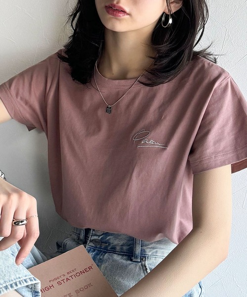 classicalelf(クラシカルエルフ)の「こなれ感たっぷり。オーガニックコットン100%胸元PAEAN刺繍Tシャツ(半袖)(Tシャツ/カットソー・レディース・ブラック/ホワイト×ブラック/ピンクベージュ/オフホワイト/オートミール/チャコール・MEDIUM/LARGE/X-LARGE/SMALL)」の6枚目の写真