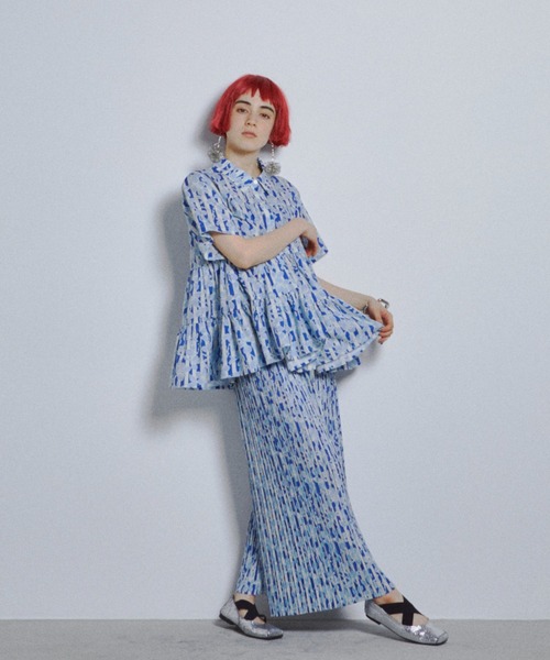 予約販売 オリジナルプリントプリーツワイドパンツ（その他パンツ ノート・メモ帳