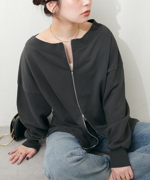 オフショルZIP裏毛プルオーバー（Tシャツ/カットソー）｜natural