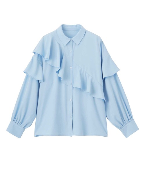 GeeRA(ジーラ)の「アシメデザインフリルシャツ(シャツ/ブラウス・レディース・オフホワイト/ブルー・LARGE/MEDIUM)」の9枚目の写真