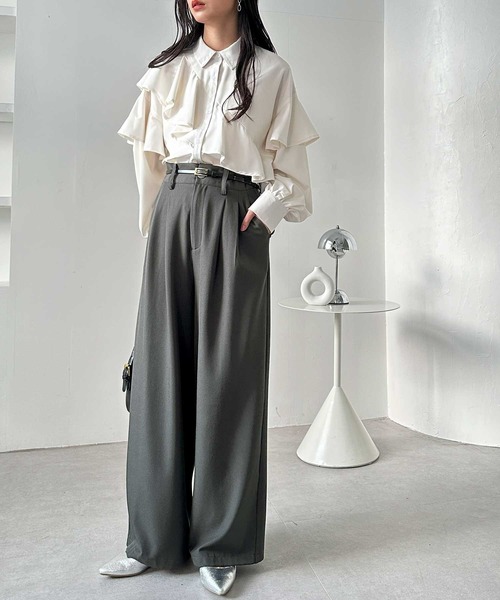 GeeRA(ジーラ)の「アシメデザインフリルシャツ(シャツ/ブラウス・レディース・オフホワイト/ブルー・LARGE/MEDIUM)」の11枚目の写真