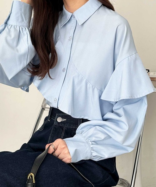 GeeRA(ジーラ)の「アシメデザインフリルシャツ(シャツ/ブラウス・レディース・オフホワイト/ブルー・LARGE/MEDIUM)」の17枚目の写真