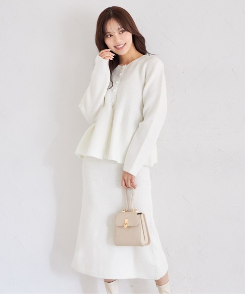 ペプラムニットカーディガン×ニットタイトスカートセットアップ  