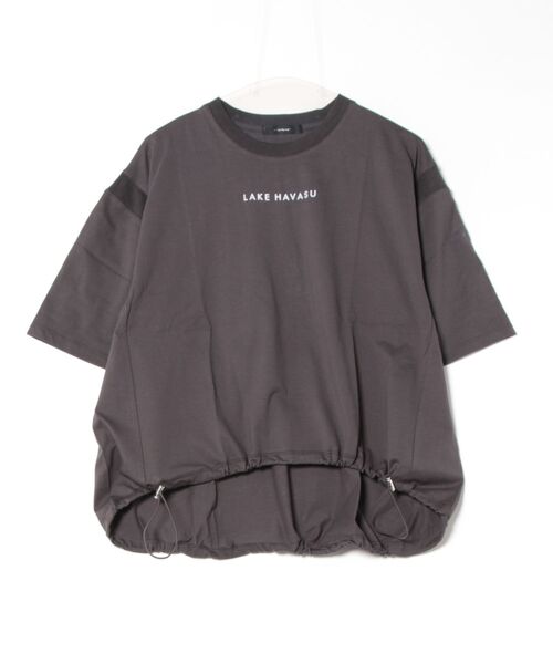 INTERPLANET(インタープラネット)の「ミニロゴプリントデザインドロストTシャツ(Tシャツ/カットソー・レディース・オフホワイト/チャコールグレー・FREE)」の4枚目の写真