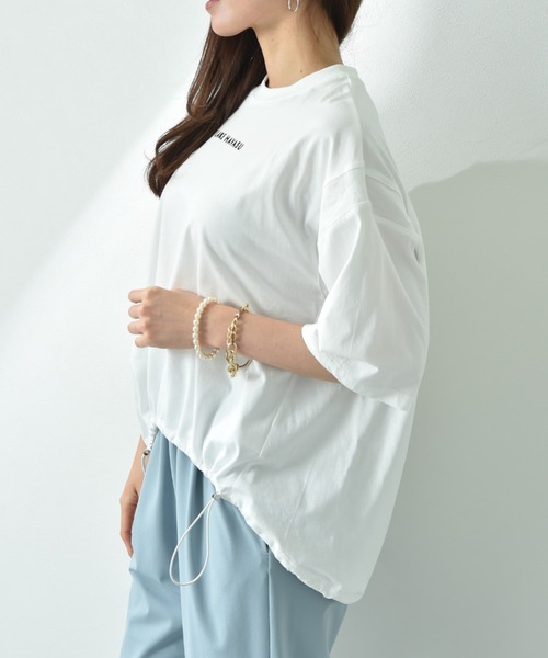 INTERPLANET(インタープラネット)の「ミニロゴプリントデザインドロストTシャツ(Tシャツ/カットソー・レディース・オフホワイト/チャコールグレー・FREE)」の14枚目の写真