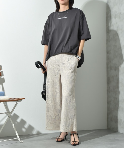 INTERPLANET(インタープラネット)の「ミニロゴプリントデザインドロストTシャツ(Tシャツ/カットソー・レディース・オフホワイト/チャコールグレー・FREE)」の22枚目の写真