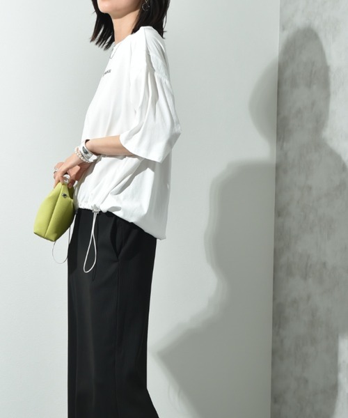 INTERPLANET(インタープラネット)の「ミニロゴプリントデザインドロストTシャツ(Tシャツ/カットソー・レディース・オフホワイト/チャコールグレー・FREE)」の8枚目の写真