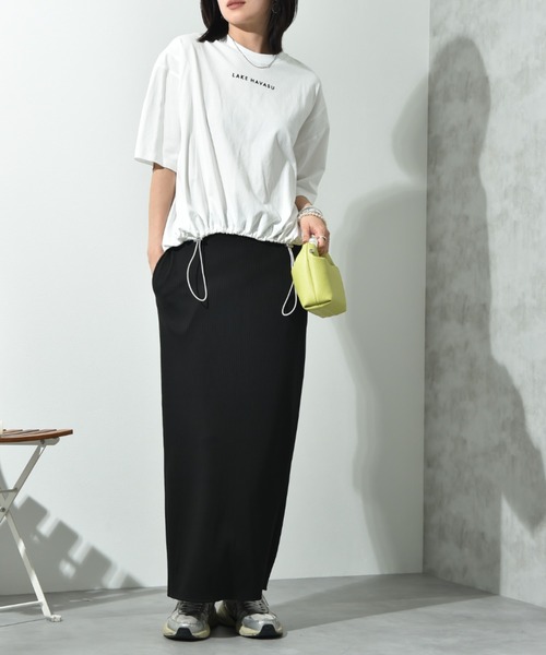 INTERPLANET(インタープラネット)の「ミニロゴプリントデザインドロストTシャツ(Tシャツ/カットソー・レディース・オフホワイト/チャコールグレー・FREE)」の9枚目の写真