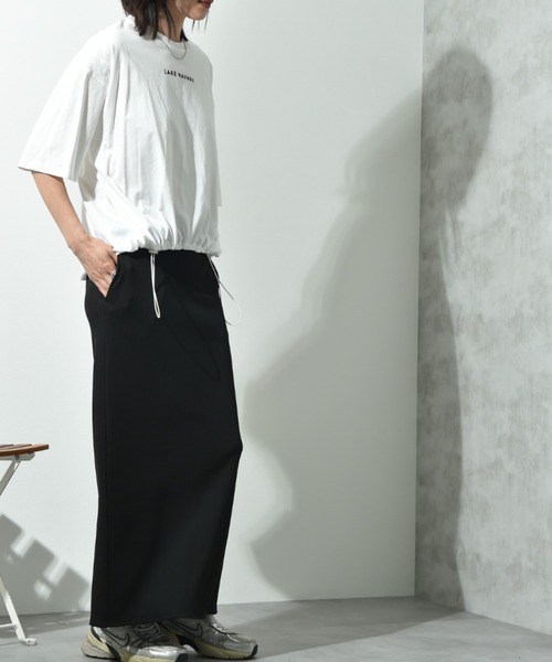 INTERPLANET(インタープラネット)の「ミニロゴプリントデザインドロストTシャツ(Tシャツ/カットソー・レディース・オフホワイト/チャコールグレー・FREE)」の6枚目の写真