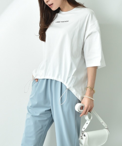 INTERPLANET(インタープラネット)の「ミニロゴプリントデザインドロストTシャツ(Tシャツ/カットソー・レディース・オフホワイト/チャコールグレー・FREE)」の13枚目の写真