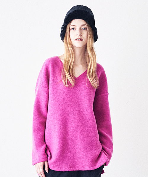 mystic（ミスティック）の「【Omekashi】シャギーVプルオーバー（Tシャツ/カットソー・レディース・ネイビー/ピンク/オフホワイト・ﾌﾘ-）」の3枚目の写真