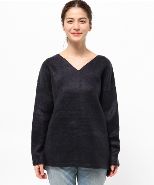 mystic（ミスティック）の「【Omekashi】シャギーVプルオーバー（Tシャツ/カットソー・レディース・ネイビー/ピンク/オフホワイト・ﾌﾘ-）」の4枚目の写真