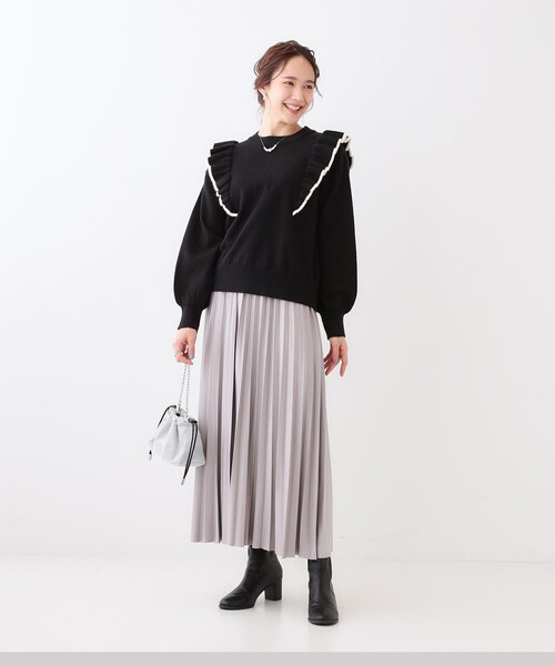 Cutie Blonde（キューティーブロンド）の「【S-LL】配色フリルにきゅんとする ハイゲージニット（ニット/セーター・レディース・ブラック/ベビーピンク・01/02/03/04）」の13枚目の写真