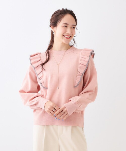 Cutie Blonde（キューティーブロンド）の「【S-LL】配色フリルにきゅんとする ハイゲージニット（ニット/セーター・レディース・ブラック/ベビーピンク・01/02/03/04）」の15枚目の写真