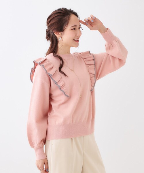 Cutie Blonde（キューティーブロンド）の「【S-LL】配色フリルにきゅんとする ハイゲージニット（ニット/セーター・レディース・ブラック/ベビーピンク・01/02/03/04）」の16枚目の写真