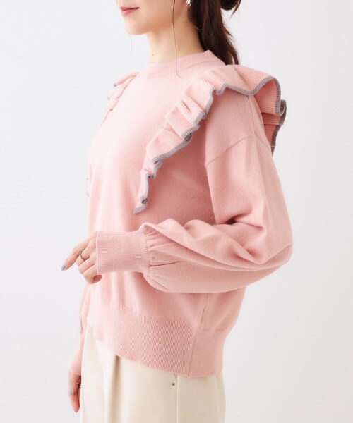 Cutie Blonde（キューティーブロンド）の「【S-LL】配色フリルにきゅんとする ハイゲージニット（ニット/セーター・レディース・ブラック/ベビーピンク・01/02/03/04）」の3枚目の写真
