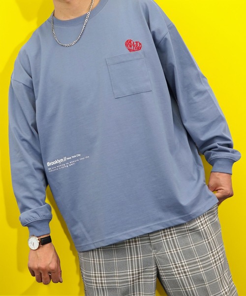 Burner(バーナー)の「【GROOVY STORE】ヘビーウエイト刺繍&プリント ワイドシルエットロングスリーブTシャツ(Tシャツ/カットソー・メンズ・ホワイト系その他2/ブラック/ブラック系その他2/サックスブルー/スミクロ/ブルー系その他/ホワイト/ライトブラック・M/L/LL)」の8枚目の写真