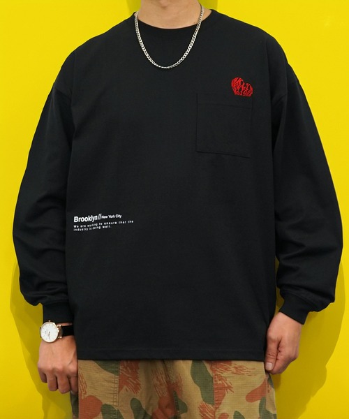 Burner(バーナー)の「【GROOVY STORE】ヘビーウエイト刺繍&プリント ワイドシルエットロングスリーブTシャツ(Tシャツ/カットソー・メンズ・ホワイト系その他2/ブラック/ブラック系その他2/サックスブルー/スミクロ/ブルー系その他/ホワイト/ライトブラック・M/L/LL)」の6枚目の写真