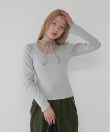 パフスリーブ」に該当するトップス（ボーダー柄）ファッション