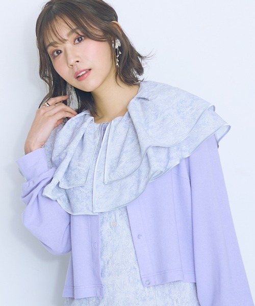 marun(マルン)の「<大きいサイズ>ビジューデザインカットソーカーディガン marun(カーディガン/ボレロ・レディース・ラベンダー/ブラック・L/LL/3L/4L/5L)」の2枚目の写真