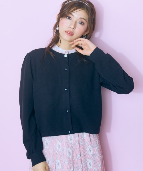 marun(マルン)の「<大きいサイズ>ビジューデザインカットソーカーディガン marun(カーディガン/ボレロ・レディース・ラベンダー/ブラック・L/LL/3L/4L/5L)」の1枚目の写真