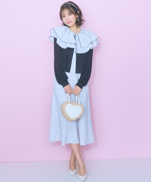marun(マルン)の「<大きいサイズ>ビジューデザインカットソーカーディガン marun(カーディガン/ボレロ・レディース・ラベンダー/ブラック・L/LL/3L/4L/5L)」の9枚目の写真