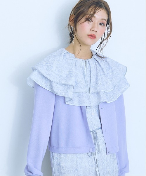marun(マルン)の「<大きいサイズ>ビジューデザインカットソーカーディガン marun(カーディガン/ボレロ・レディース・ラベンダー/ブラック・L/LL/3L/4L/5L)」の5枚目の写真