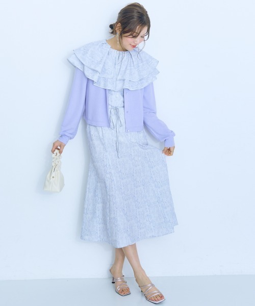 marun(マルン)の「<大きいサイズ>ビジューデザインカットソーカーディガン marun(カーディガン/ボレロ・レディース・ラベンダー/ブラック・L/LL/3L/4L/5L)」の6枚目の写真