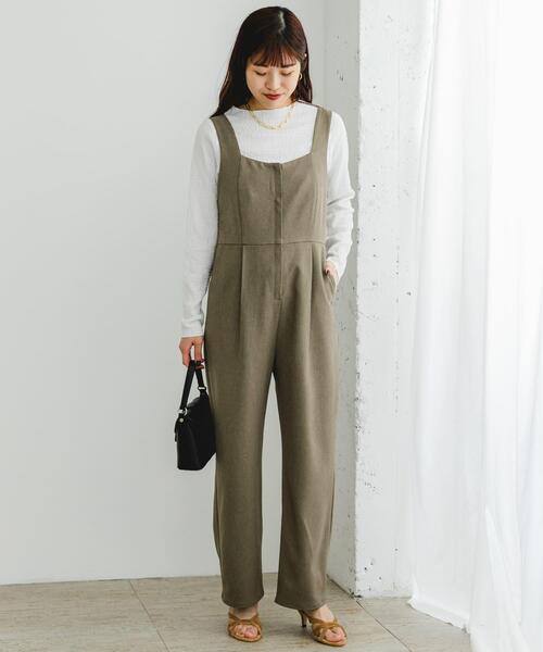 F by ROSSO(エフバイロッソ)の「F by ROSSO イージーケアワイドストレートオールインワン(サロペット/オーバーオール・レディース・ブラウン/グレー・36/38)」の11枚目の写真