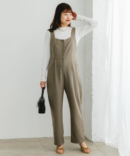 F by ROSSO(エフバイロッソ)の「F by ROSSO イージーケアワイドストレートオールインワン(サロペット/オーバーオール・レディース・ブラウン/グレー・36/38)」の12枚目の写真