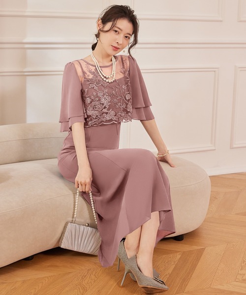 DRESS PLUS(ドレスプラス)の「レイヤードワンピース 花柄刺繍 パーティー(ドレス・レディース・スモークピンク/アッシュグレー/ネイビー・S/M/L/XL/XXL)」の1枚目の写真