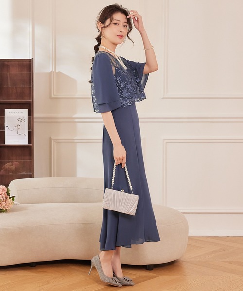 DRESS PLUS(ドレスプラス)の「レイヤードワンピース 花柄刺繍 パーティー(ドレス・レディース・スモークピンク/アッシュグレー/ネイビー・S/M/L/XL/XXL)」の6枚目の写真