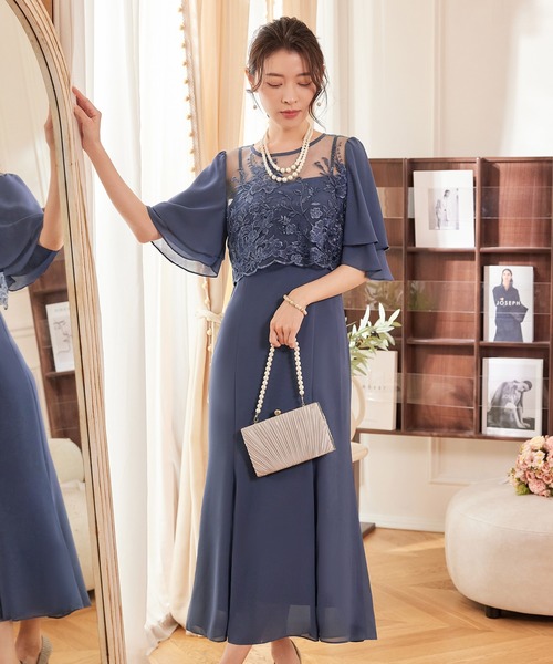 DRESS PLUS(ドレスプラス)の「レイヤードワンピース 花柄刺繍 パーティー(ドレス・レディース・スモークピンク/アッシュグレー/ネイビー・S/M/L/XL/XXL)」の7枚目の写真