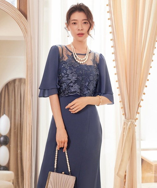 DRESS PLUS(ドレスプラス)の「レイヤードワンピース 花柄刺繍 パーティー(ドレス・レディース・スモークピンク/アッシュグレー/ネイビー・S/M/L/XL/XXL)」の10枚目の写真