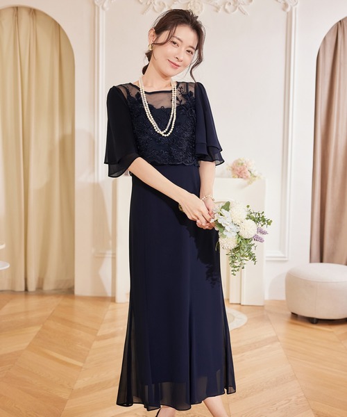 DRESS PLUS(ドレスプラス)の「レイヤードワンピース 花柄刺繍 パーティー(ドレス・レディース・スモークピンク/アッシュグレー/ネイビー・S/M/L/XL/XXL)」の13枚目の写真
