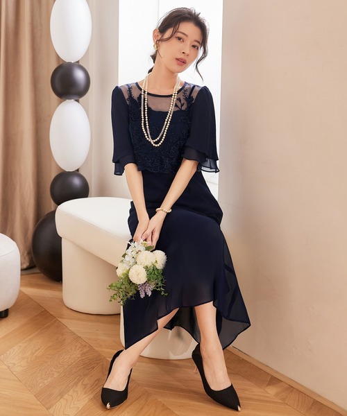 DRESS PLUS(ドレスプラス)の「レイヤードワンピース 花柄刺繍 パーティー(ドレス・レディース・スモークピンク/アッシュグレー/ネイビー・S/M/L/XL/XXL)」の15枚目の写真