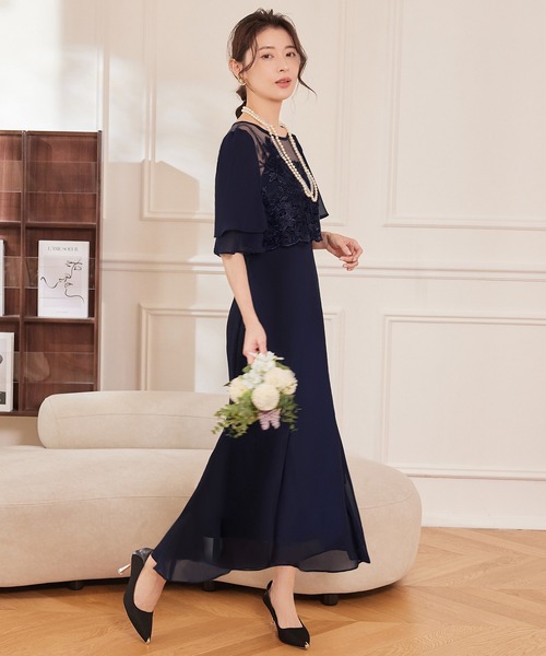 DRESS PLUS(ドレスプラス)の「レイヤードワンピース 花柄刺繍 パーティー(ドレス・レディース・スモークピンク/アッシュグレー/ネイビー・S/M/L/XL/XXL)」の16枚目の写真