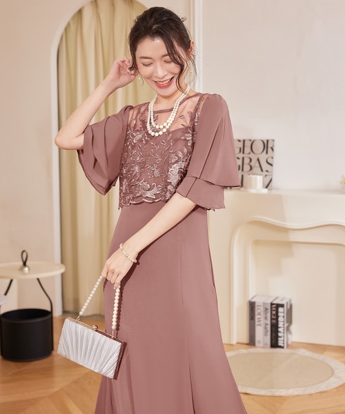 DRESS PLUS(ドレスプラス)の「レイヤードワンピース 花柄刺繍 パーティー(ドレス・レディース・スモークピンク/アッシュグレー/ネイビー・S/M/L/XL/XXL)」の18枚目の写真