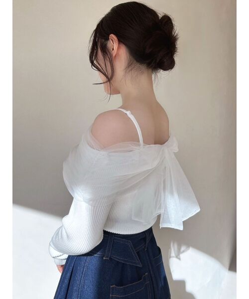 シアーコンビオフショルニット&バックリボンデニム リゼクシー RESEXXY シアーコンビオフショルニット （WHT