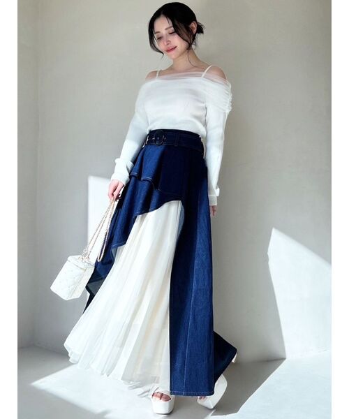 シアーコンビオフショルニット&バックリボンデニム リゼクシー RESEXXY シアーコンビオフショルニット （WHT